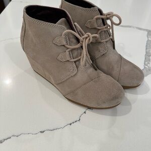 Toms Taupe Suede Wedge Booties